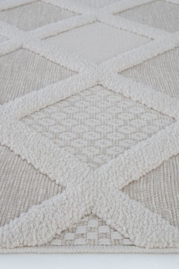 Bloptik Cream Beige Geometric Bedroom Rug