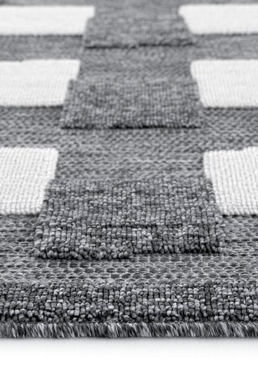 Osptar Grey White Modern Geometric Bedroom Rug