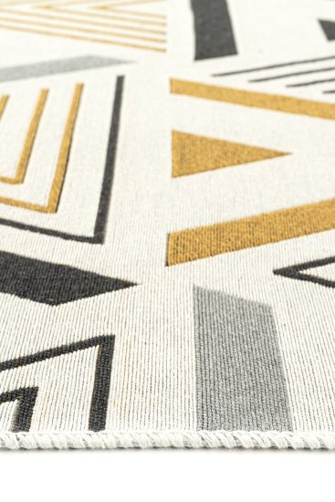 Perptal Cream Gold Aztec Scandi Living Room Rug