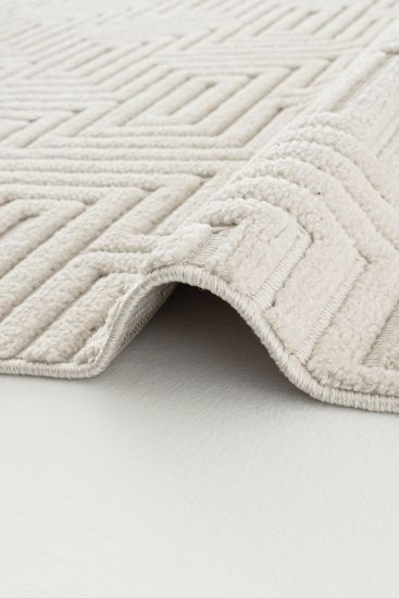 Haptiny Cream Geometric Bedroom Rug