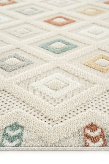Stoptren Cream & Green Aztec Dining Room Rug