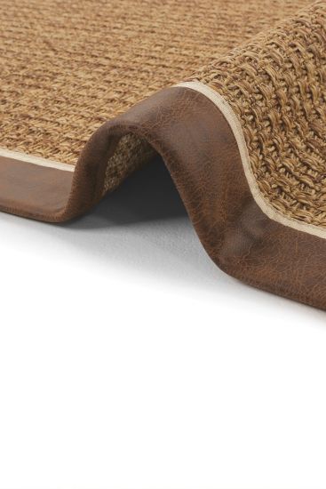 Sisal85 Beige Brown Plain Bordered Living Room Rug