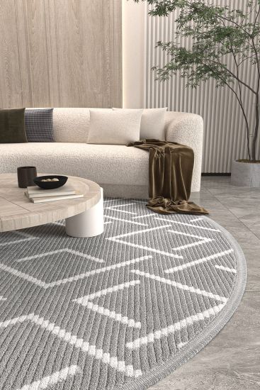 Vetpina Grey White Patterned Living Room Rug