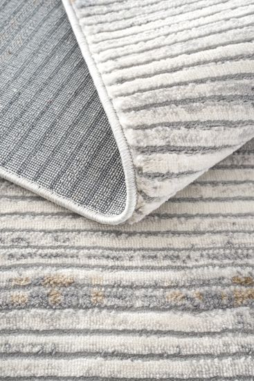 Verbina Grey Beige Stripes Bedroom Rug