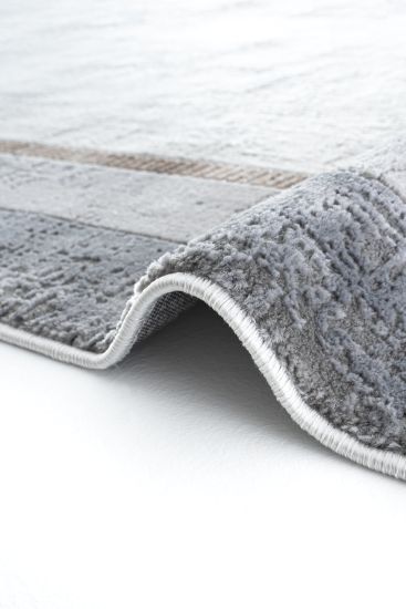 Verbina Grey Cream Bordered Bedroom Rug