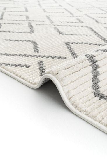 Vetpina Cream Grey Patterned Bedroom Rug