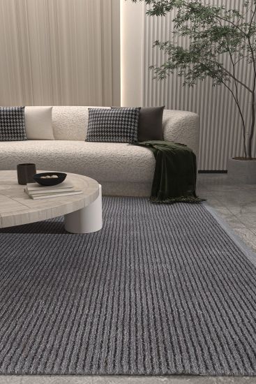 Vetpina Charcoal Plain Stripes Bedroom Rug