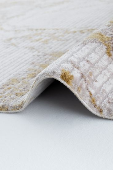 Norptis Cream Gold Abstract Stripes Living Room Rug