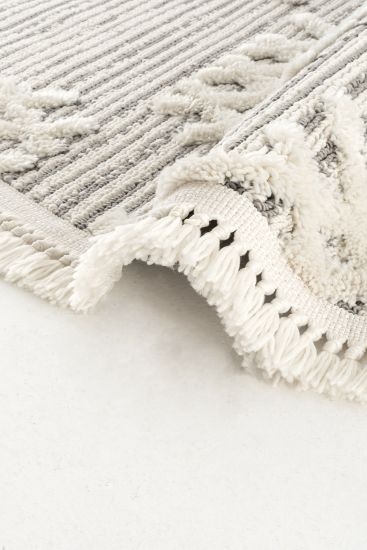 Saptrika Patterned Grey Cream Bedroom Rug