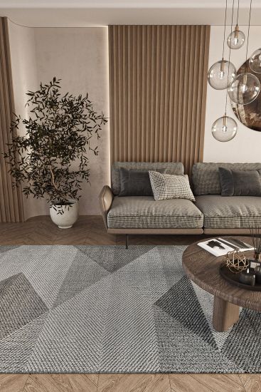 Eltipa Grey Charcoal Patterned Indoor Rug