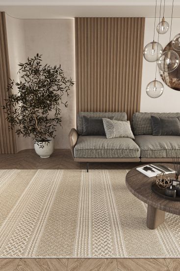 Eltipa Beige Cream Modern Bohemian Bedroom Rug