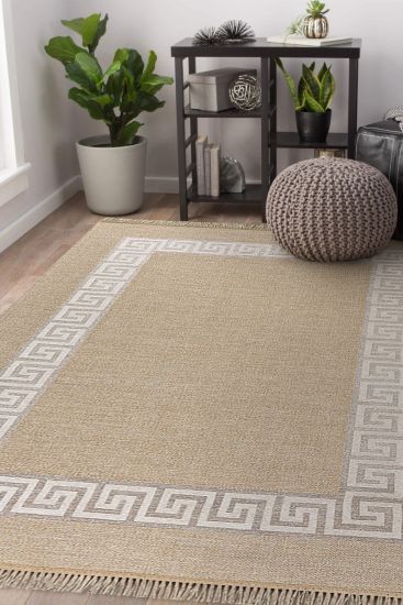 Tokptar Beige Cream Bordered Jute & Sisal Outdoor Area Rug