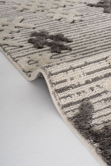 Saptrika Cream Grey Patterned Living Room Rug