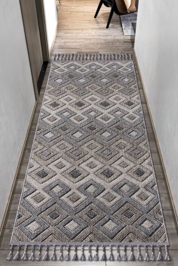Bristley Brown Geometric Living Room Rug