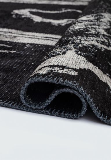 Black & Grey Abstract Threadbare Outdoor Rug