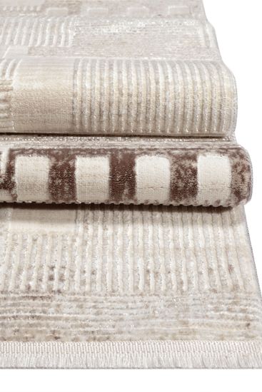 Elation Beige Striped Geometric Runner Rug