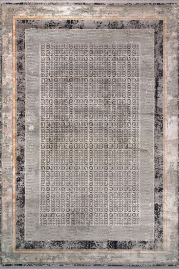 Gravitas Charcoal Bordered Distressed Living Room Rug