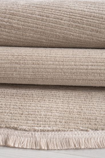 Leto Beige Plain Round Bedroom Rug