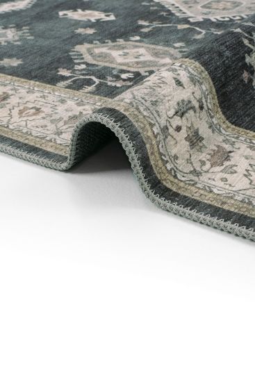 Beylerbeyi85 Grey beige Patterned Bordered Living Room Rug