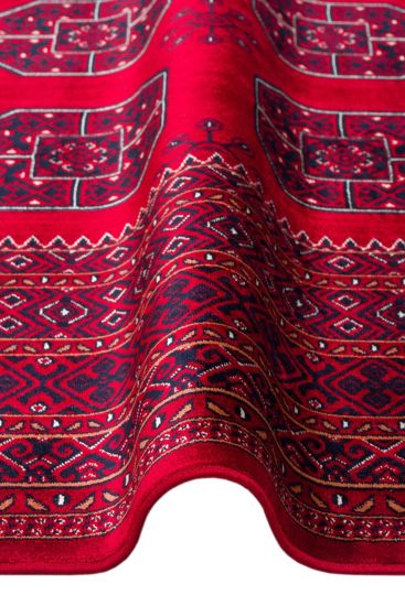 Efsun85 Red Black Patterned Bordered Area Rug