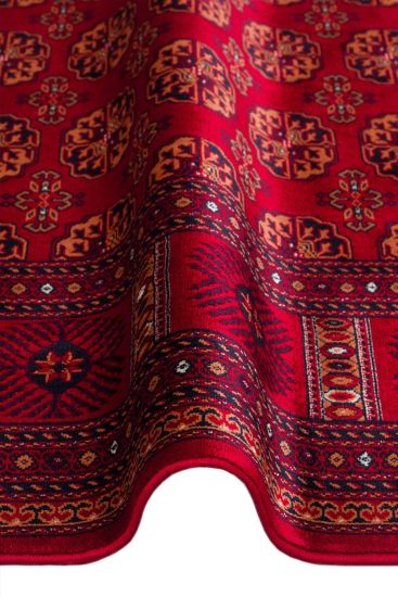 Efsun85 Red Copper Patterned Bordered Indoor Rug
