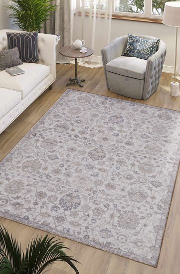 Baskili Cream Beige Floral Indoor Rug