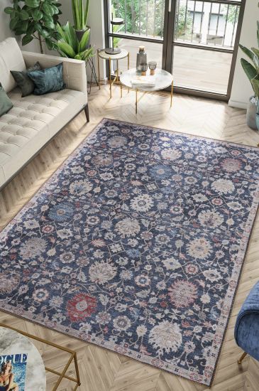 Baskili Blue Multicolour Floral Area Rug