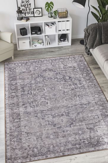 Baskili Grey Charcoal Persian & Oriental Living Room Rug