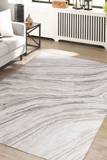 Baskili Cream Brown Abstract Patterned Area Rug