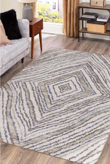 Baskili Beige Brown Geometric Patterned Area Rug