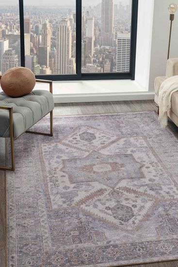 Baskili Cream Brown Modern Persian & Oriental Area Rug