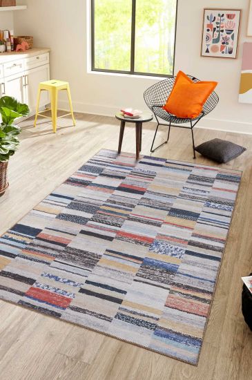 Baskili Multicolour Geometric Patterned Living Room Rug