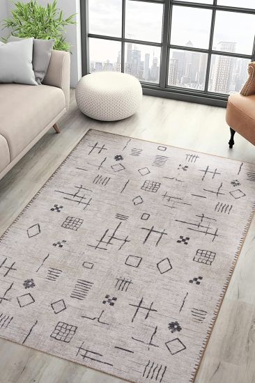 Baskili Beige Charcoal Scandi Indoor Rug
