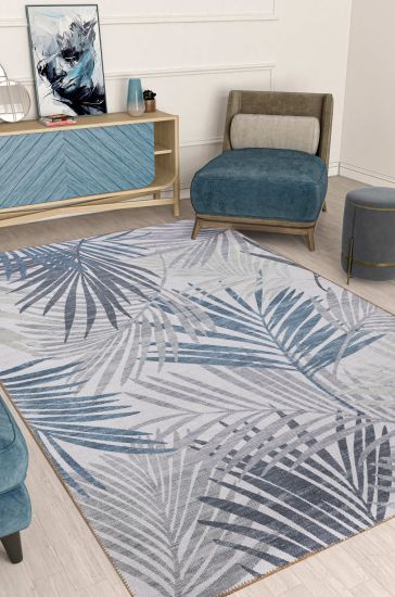 Baskili Cream Green Floral Living Room Rug