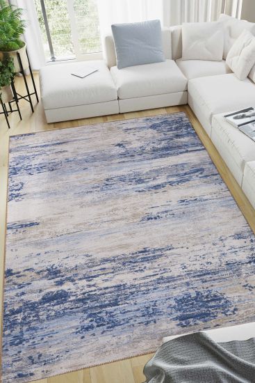 Baskili Blue Beige Modern Abstract Living Room Rug