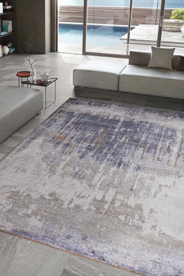 Baskili Cream Grey Abstract Living Room Rug