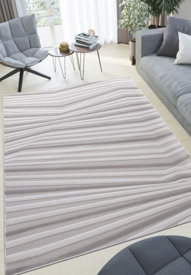 Virelle Cream Grey Modern Geometric Area Rug