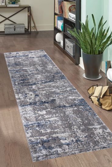 Ombrea Grey Blue Abstract Bedroom Rug