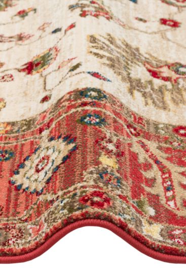 Anka85 Red Beige Patterned Bordered Bedroom Rug