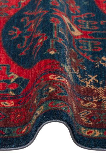 Mardin85 Red Blue Modern Patterned Bedroom Rug