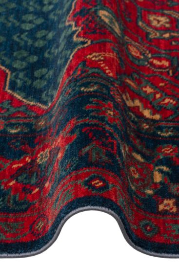 Mardin85 Red Blue Patterned Bordered Area Rug