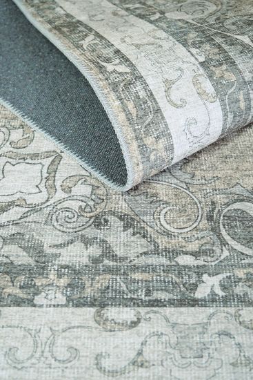 Private85 Grey Patterned Bordered Indoor Rug