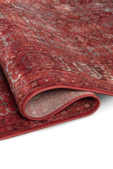Emirgan85 Red Beige Patterned Bordered Living Room Rug