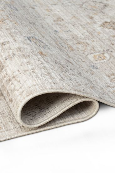 Seremoni85 Beige Blue Patterned Bordered Indoor Rug