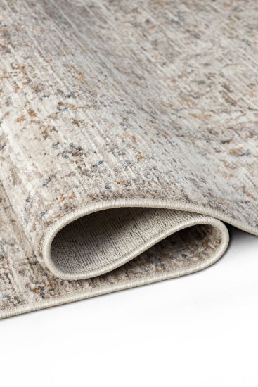 Seremoni85 Beige Patterned Bordered Bedroom Rug