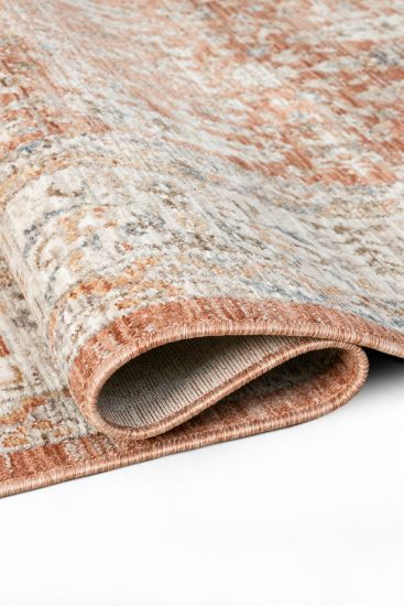 Seremoni85 Beige Copper Patterned Bordered Indoor Rug