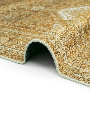 Private85 Gold Patterned Bordered Living Room Rug