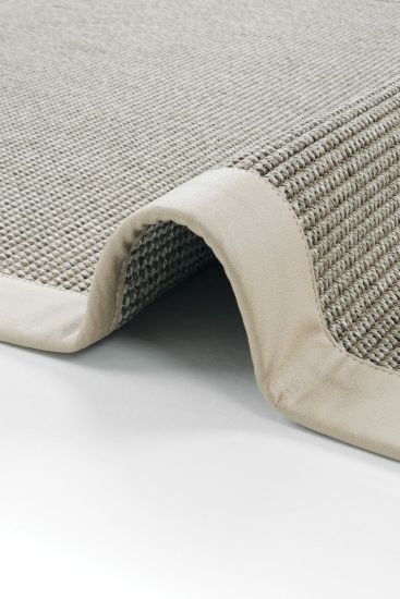 Sisal85 Grey Beige Plain Bordered Bedroom Rug