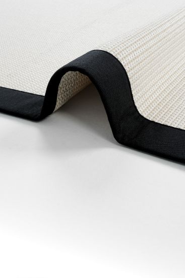 Sisal85 Cream Black Plain Bordered Bedroom Rug
