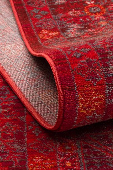 Panama85 Red Grey Patterned Bordered Bedroom Rug